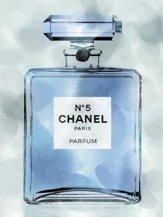 a bottle of chanel no 5 parfum on a white background with bubbles