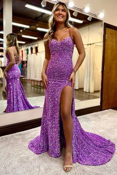 Sequin Prom Dresses Mermaid, Formal Dresses Mermaid, Sequins Prom Dress, Best Formal Dresses, Uzun Boy, Prom Dress Mermaid, Formal Ideas, Split Prom Dresses, Prom Inspo