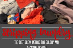 a pile of clothes with the words strippy laundry in red and black on it