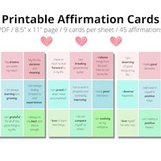 printable affirmation cards with hearts on them