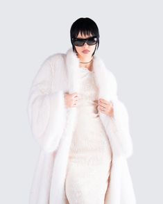 Give off major HBIC vibes in this two-piece set featuring an ivory lace halter mini dress, paired with a midi vegan fur coat 🤍 The perfect blend of classy, and baddie energy - this fit will have everyone bowing down to you 😏 Chic Fluffy Fur Coat For Spring, Chic Fluffy Fur Coat, Spring Party Fur Coat With Faux Fur Lining, Spring Party Fur Coat With Faux Fur Trim, Chic Fitted Fluffy Fur Coat, Chic Fluffy Fur Coat For Party, Chic Fluffy Fitted Fur Coat, Glamorous Fitted Fur Coat With Faux Fur Trim, White Fluffy Elegant Fur Coat