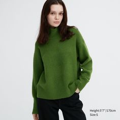 Souffle Yarn High Neck Long-Sleeve Sweater High Neck Jumper, Cheap Sweaters, Solid Color Sweater, Look Expensive, High Neck Designs, High Neck Sweater, High Neck Long Sleeve, Women's T Shirts, High Waisted Trousers