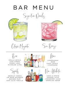 the cocktail menu is shown with different types of drinks and ingredients to make it look like they