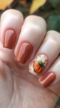 Pumpkin Nail Designs Short, Fall Nails With Pumpkin Design, Fall Nail Designs With Pumpkins, Fall Season Nails Pumpkin, Fall Harvest Nails, Pumpkin Nail Tutorial, Fall Nail Designs Halloween, Fall Manicure Designs, Fall Nails Pumpkins