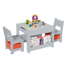 children's table and chairs with legos on top