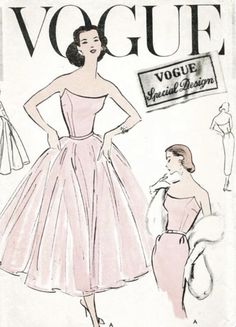 an illustration of a woman in a pink dress with her hands on her hips, standing next to a mannequin