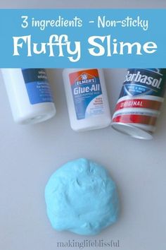 three ingredients for no - sticky fluffy slime