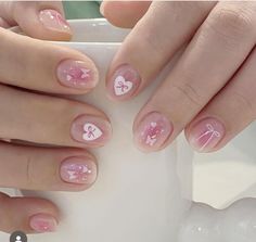 Korean Nails Ideas Pink, Short Sanrio Nails, Short Gel Nail Art, Nail Cute Korean Pastel, Pink Gel Nails Korean, Blush Nails Korean Pink, Jelly Nails Short Korean Pink, Minimal Nails Art, Short Gel Nails