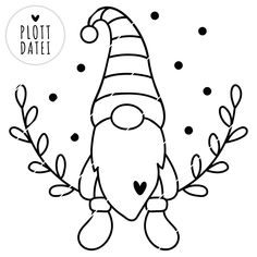 a black and white drawing of a gnome