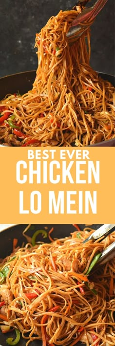 the best ever chicken lo mein in a skillet