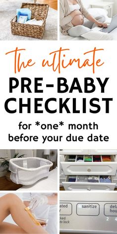 the ultimate pre-baby checklist for *one* month before your due date - pictures of baby items to prepare Getting Ready For Baby Checklist, 3rd Trimester Checklist, Pre Baby Checklist, Baby Prep Checklist, Baby Preparation Checklist, Pregnancy To Do List, Baby Timeline, Prepare For Baby, Trimester Checklist