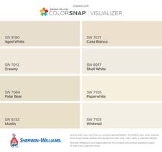 two different shades of paint that are white and beige, with the words colorsnap visual