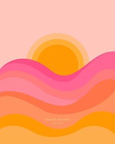 an orange and pink wave with the sun in the background