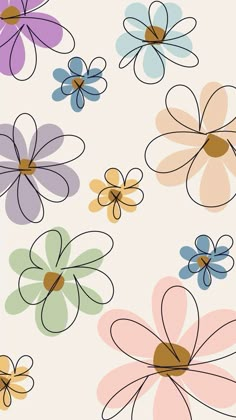 an image of colorful flowers on a white background with brown, blue, and pink colors