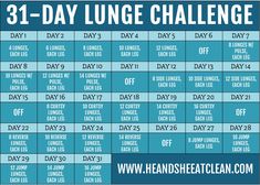 the 31 - day lunge challenge is shown in blue and white, with an image of