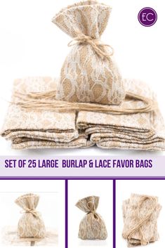 burlap and lace flavored bags with text