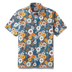 Make a splash in this 1960s inspired floral print Hawaiian shirt. Featuring a kaleidoscope of vibrant blooms, this lively pattern is a throwback to the bold fabrics of the groovy era. The colorful floral design pops against the breezy cotton, perfect for sunny days and tropical getaways. Tailored for a relaxed retro 1960s Inspired, Mens Hawaiian Shirts, Aloha Shirt, 60s Fashion, Surface Pattern Design, Mens Clothing Styles, Hawaiian Shirt, Sunny Days, Cool Shirts