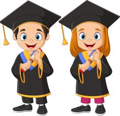 two children in graduation caps and gowns