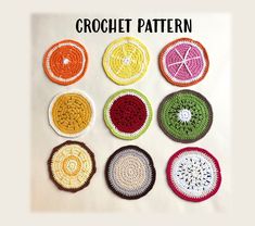 the crochet patterns are arranged in different colors