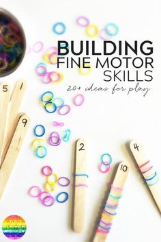 the cover of building fine motor skills for play, with wooden dows and beads