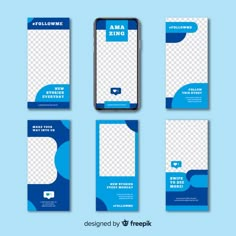 four blue business cards with an image of the phone