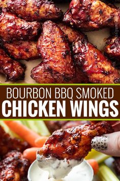 bourbon bbq smoked chicken wings with ranch dressing