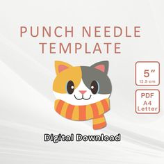 an image of a cat with a scarf on it's head and the text punch needle template