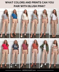 Blush Color Combinations Outfit, Blush Joggers Outfit, Rose Color Pants Outfits, Pink Pants Combination, Powder Pink Pants Outfit, Pink Color Matching Outfit, Blush Pants Outfit Work Wear, What Goes With Pink Pants, Soft Pink Pants Outfit