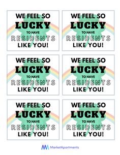 four stickers that say we feel so lucky to have someone like you, and the words