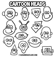 cartoon heads with different facial expressions and faces for children to color on the front of their face