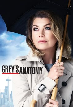 the grey's anatomy poster is shown with an umbrella in front of her face