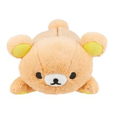 a brown teddy bear with yellow ears and eyes