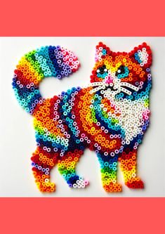 a colorful cat made out of beads on a pink and white background with the word hello kitty