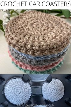 crochet car coasters with the text, how to crochet your own cars