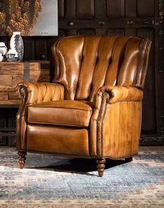 American made Brambleton Saddle Leather Recliner - Your Western Decor Tufted Recliner, Reclining Leather Sofa, Luxury Leather Sofas, Adobe Interior, Leather Sofas, Warm Tone, Leather Artisan, Irish Pub, House Interiors