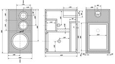 the technical drawing for a toilet and sink