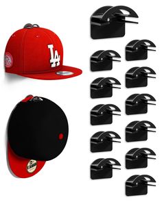 PRICES MAY VARY. Double Your Hat Display Options with the Revolutionary 2-in-1 Hat Hook- Uniquely patented design allows you to display your baseball caps in 2 distinct ways. You can effortlessly hang them by their adjustable straps or proudly show off your favorite teams and brands on the front by hanging from the button - a feature not seen in other wall hat racks for baseball caps. Easy to Install & Use - The adhesive baseball hat organizer for wall is designed to make organizing your collect Baseball Hat Organizer, Organize Baseball Hats, Wall Hat Racks, Save Closet Space, Cap Rack, Hat Organizer, Wall Hats, Cap Holder, Hat Racks