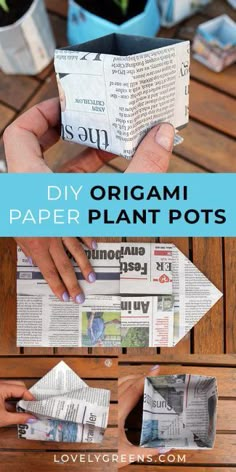 an origami plant pot made out of newspaper paper