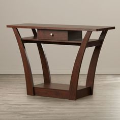 a wooden table with a drawer on the top and bottom shelf in front of it