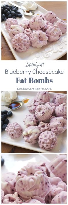 As we talked about with our recipe for the Nutbutter Cup Fat Bombs, increasing fat intake is a part of many healing diets. These delicious blueberry cheesecake fat bombs can be made easily at home, and if you use dripped yogurt in place of the cream cheese they are GAPS legal and rich in probiotics. Read... Fat Bomb Recipe, Recetas Keto, Keto Fat, Blueberry Cheesecake, Low Carb High Fat, Ketogenic Recipes, Low Carb Desserts, Keto Snacks