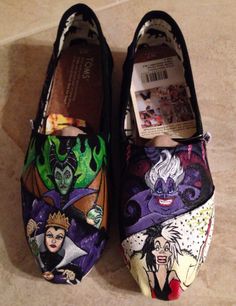 Disney Villain Toms featuring Cruella de Ville by alexandrialeigh1, $185.00 Hand Painted Toms, Toms Shoes Women, Disney Toms, Toms Shoes Outlet, Shoe Designs, Disney Villain