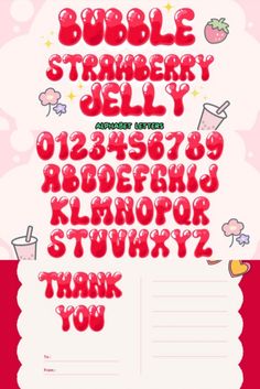 a pink and red poster with the words bubble strawberry jelly