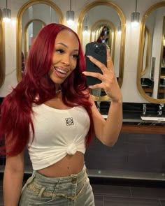 Red Middle Part Quick Weave, Red Leave Out, Red Leave Out Sew In, Red Hair Quick Weave, Red Quick Weave, Red Weave Hairstyles, Makeup Brows, Red Hair Inspo, Frontal Wig Hairstyles