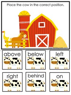 a printable worksheet with pictures of farm animals in front of a barn