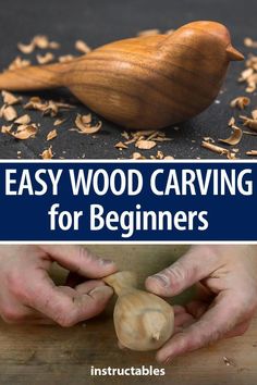 two pictures with the words easy wood carving for beginners