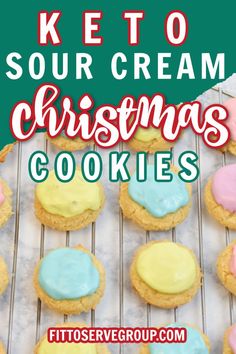 keto sour cream christmas cookies on a cooling rack