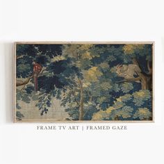 an image of a painting with trees and birds in the background that says frame t v art j framed gaze