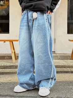 ?sizeTotal LengthwaisthipS.10872122M.10976126L. 11080130 Outfit Con Camisa, Dressing Men, Clothe Styles, Finding Style, Jean Pants, Hoodie Cardigan, Denim Tote, Loose Jeans, Wide Jeans