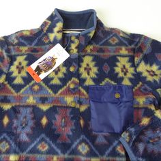 Weatherproof Vintage Pullover Sweater Long Sleeve Soft Fleece Southwest, Aztec Style Pattern Snap Placket Snap Closure Left Chest Pocket Machine Washable! Brand New W Tags Approx Chest Measurements Across Front: Chest: Xs: 19.5”. S: 20.5”. M: 21.5”. L: 23”. Xl: 24”. Xxl: 26.5”. Pricing Is Fair And Quite Firm . Please Let Us Know If You Have Any Questions. Axtec Sweater, Cozy Outdoor Tops With Pockets, Winter Hiking Tops With Pockets, Blue Fleece Jacket For Hiking In Fall, Fleece Pullover Outfit, Outdoorsy Style, Southwest Print, Fleece Patterns, Aztec Style