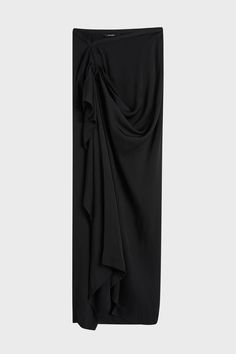 The Ardea Draped Skirt in Black is an elegant and versatile wardrobe staple crafted from a fluid viscose blend with a hammered satin finish, chosen for its elegant drape. This floor length skirt features flattering draping across the left hip and a zip closure at centre back. Pair with Ardea tops for an elevated day to night look. Luxury fabric sustainably made in Europe. Matching Separates, Luxury Fabric, Draped Skirt, Elegant Drapes, Floor Length Skirt, Versatile Wardrobe, Organic Linens, Dress Cover, Australian Fashion